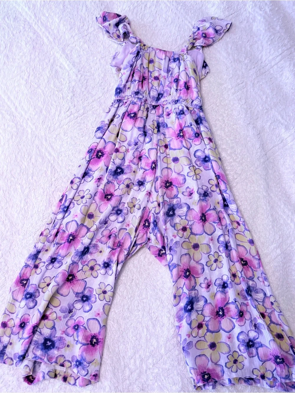 Size 10 Girls Justice Lavender Floral-Trim Jumpsuit